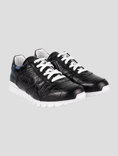 Kiton Black Leather Crocodile Sneakers