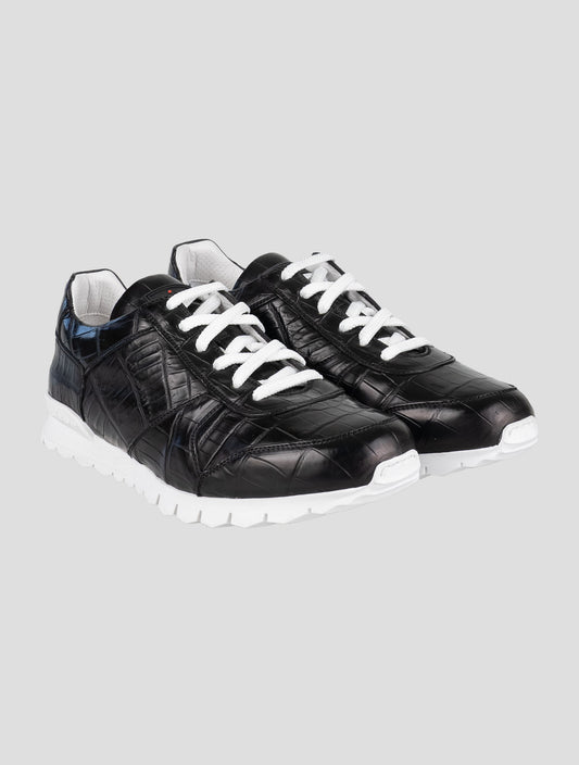 Kiton Black Leather Crocodile Sneakers