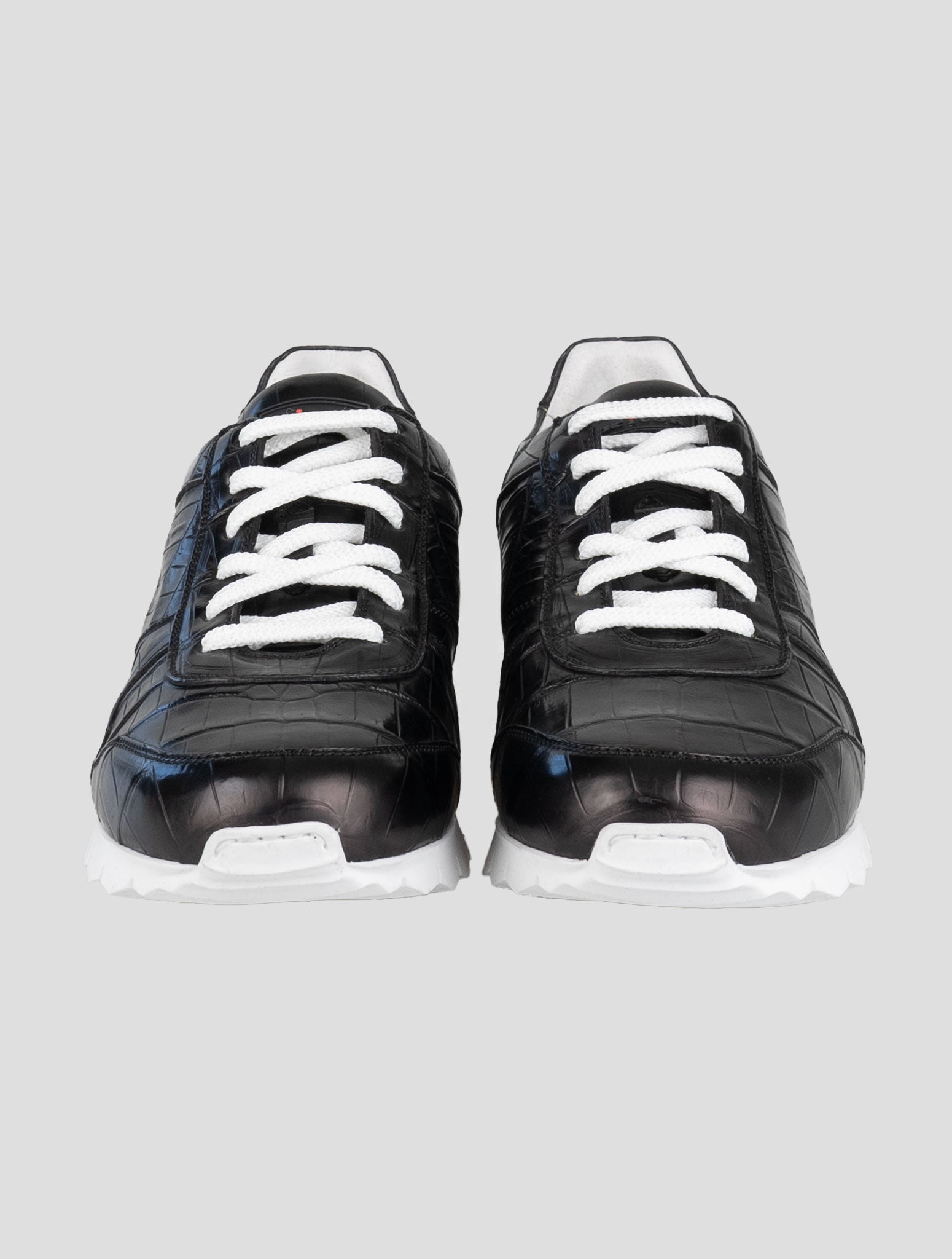 Kiton Black Leather Crocodile Sneakers