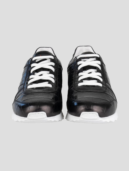Kiton Black Leather Crocodile Sneakers