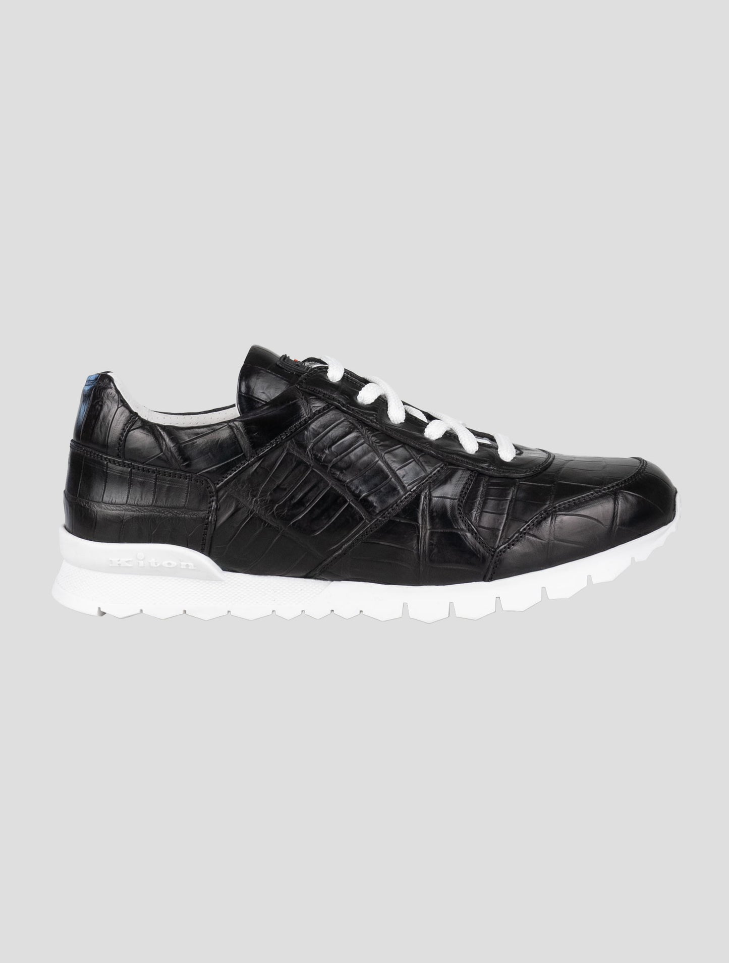 Kiton Black Leather Crocodile Sneakers