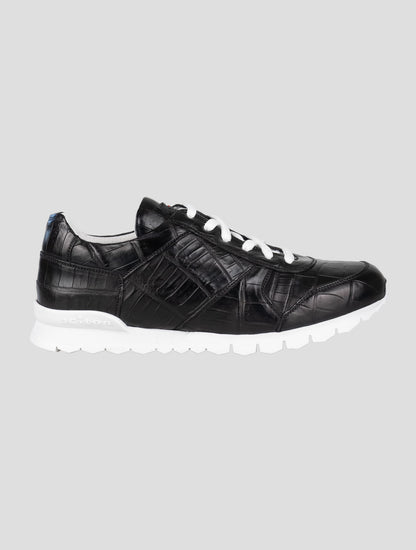 Kiton Black Leather Crocodile Sneakers