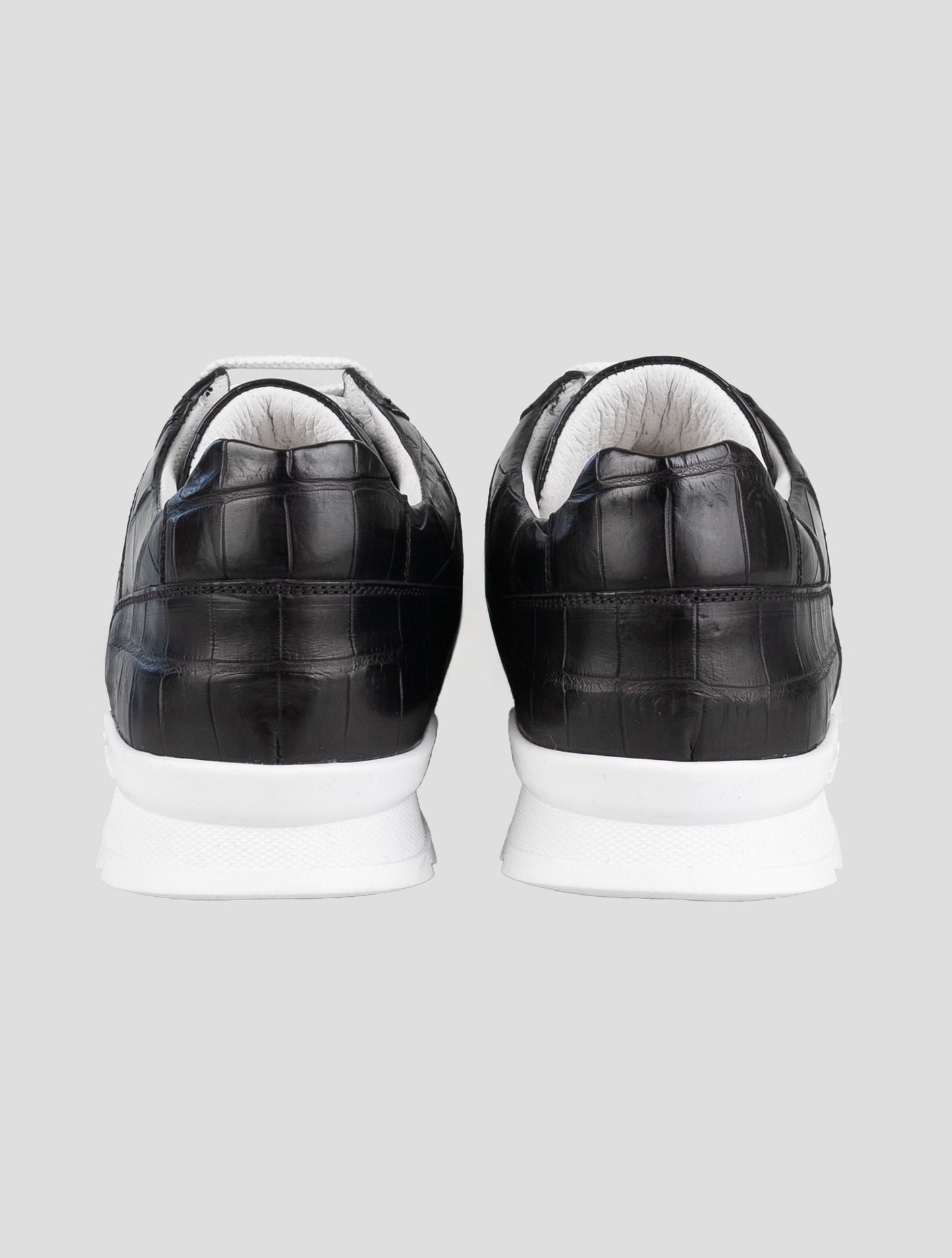 Kiton Black Leather Crocodile Sneakers