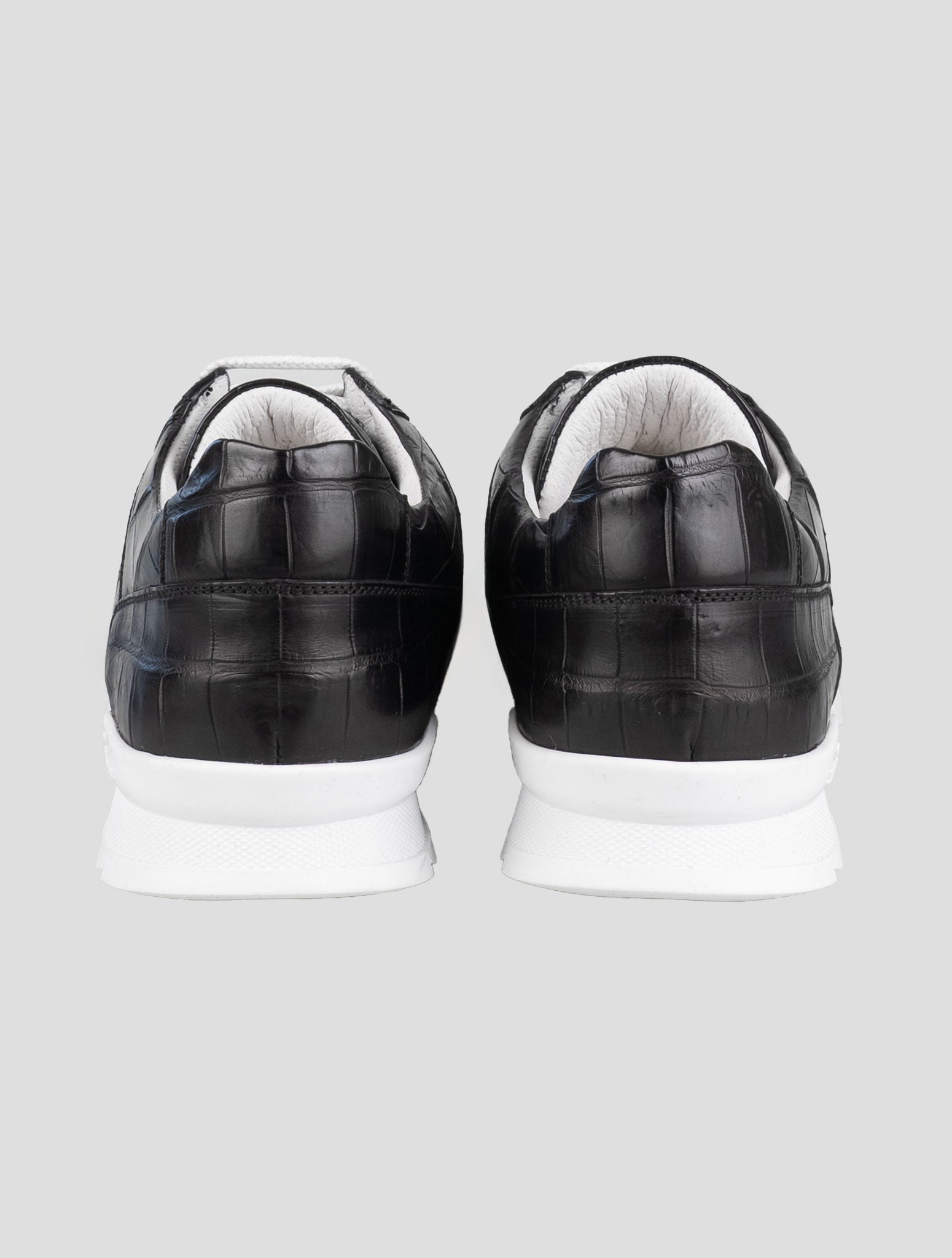 Kiton Black Leather Crocodile Sneakers