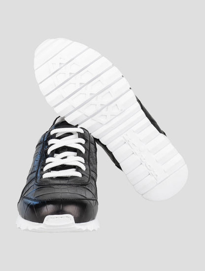 Kiton Black Leather Crocodile Sneakers