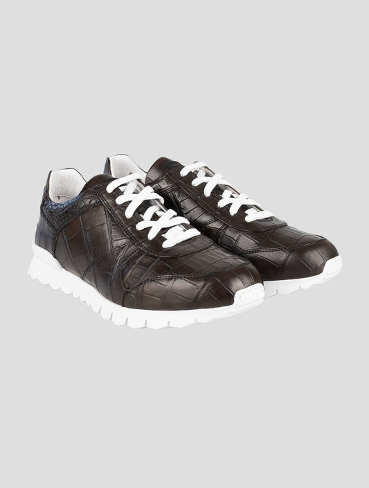 Kiton Brown Leather Crocodile Sneakers