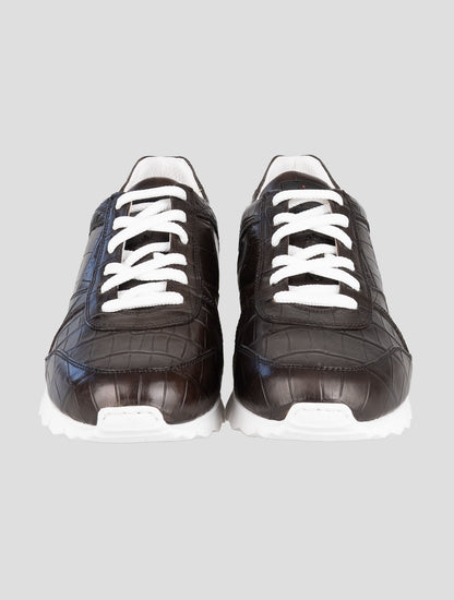 Kiton Brown Leather Crocodile Sneakers