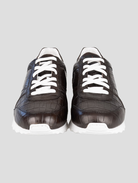 Kiton Brown Leather Crocodile Sneakers