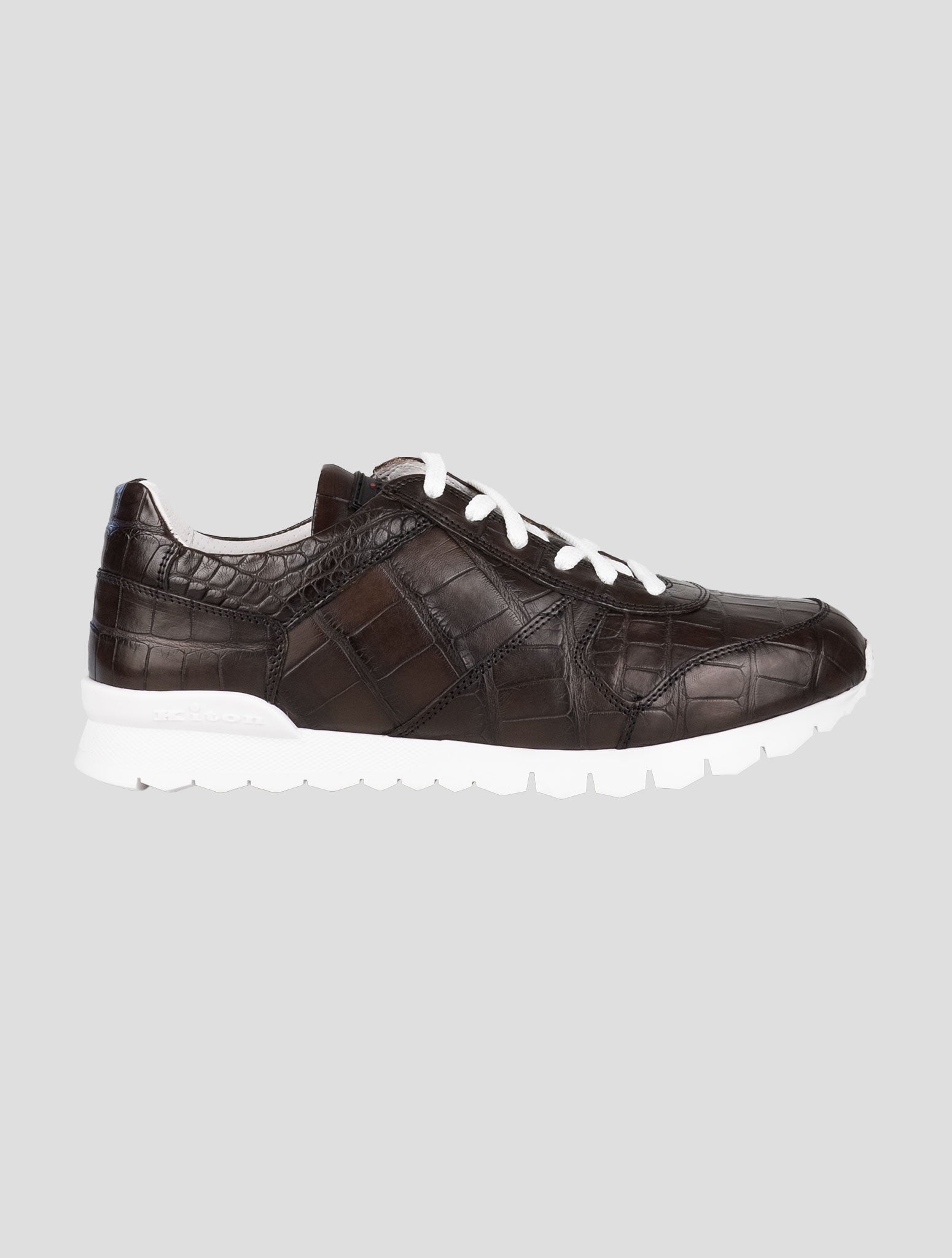Kiton Brown Leather Crocodile Sneakers