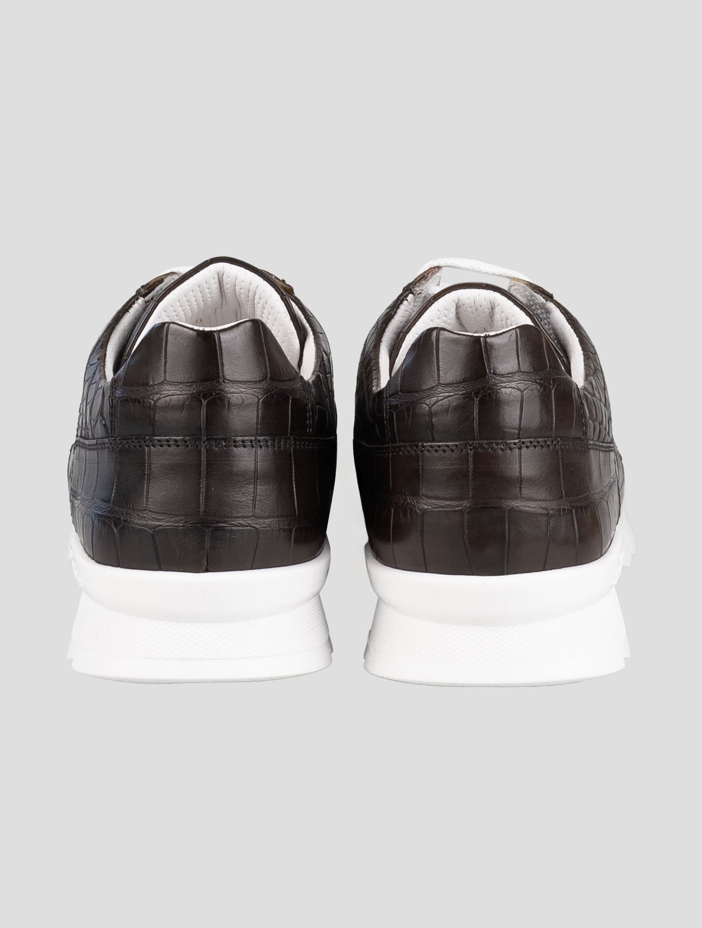 Kiton Brown Leather Crocodile Sneakers