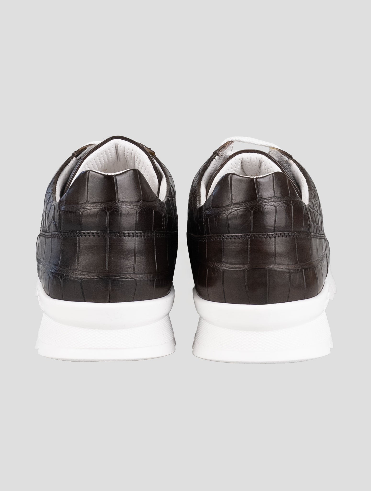 Kiton Brown Leather Crocodile Sneakers