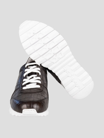 Kiton Brown Leather Crocodile Sneakers