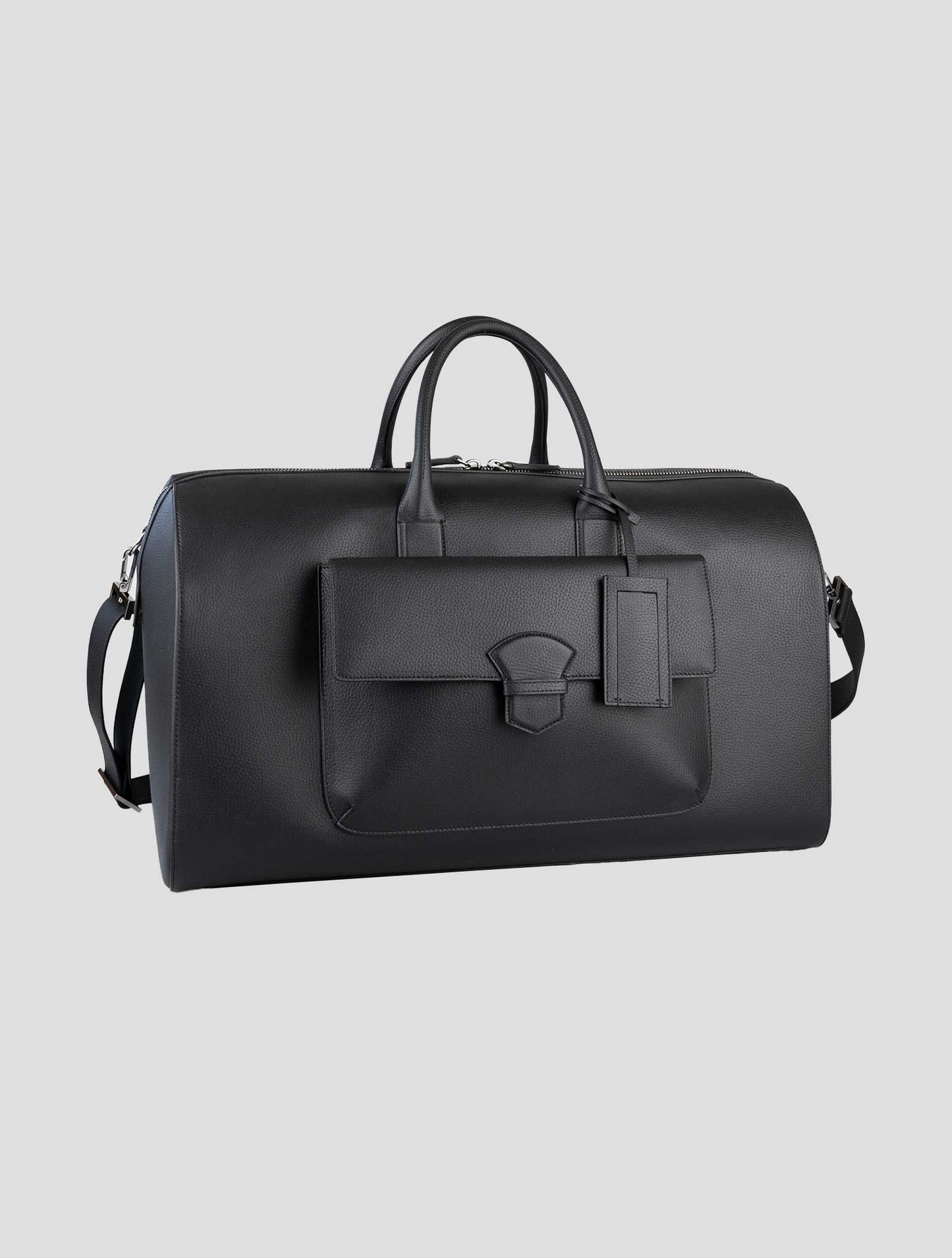 Isaia black Leather Travel Bag