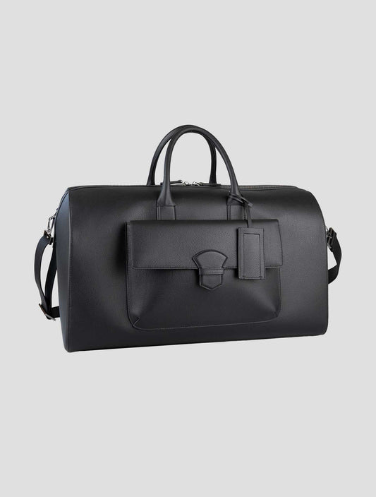 Isaia black Leather Travel Bag
