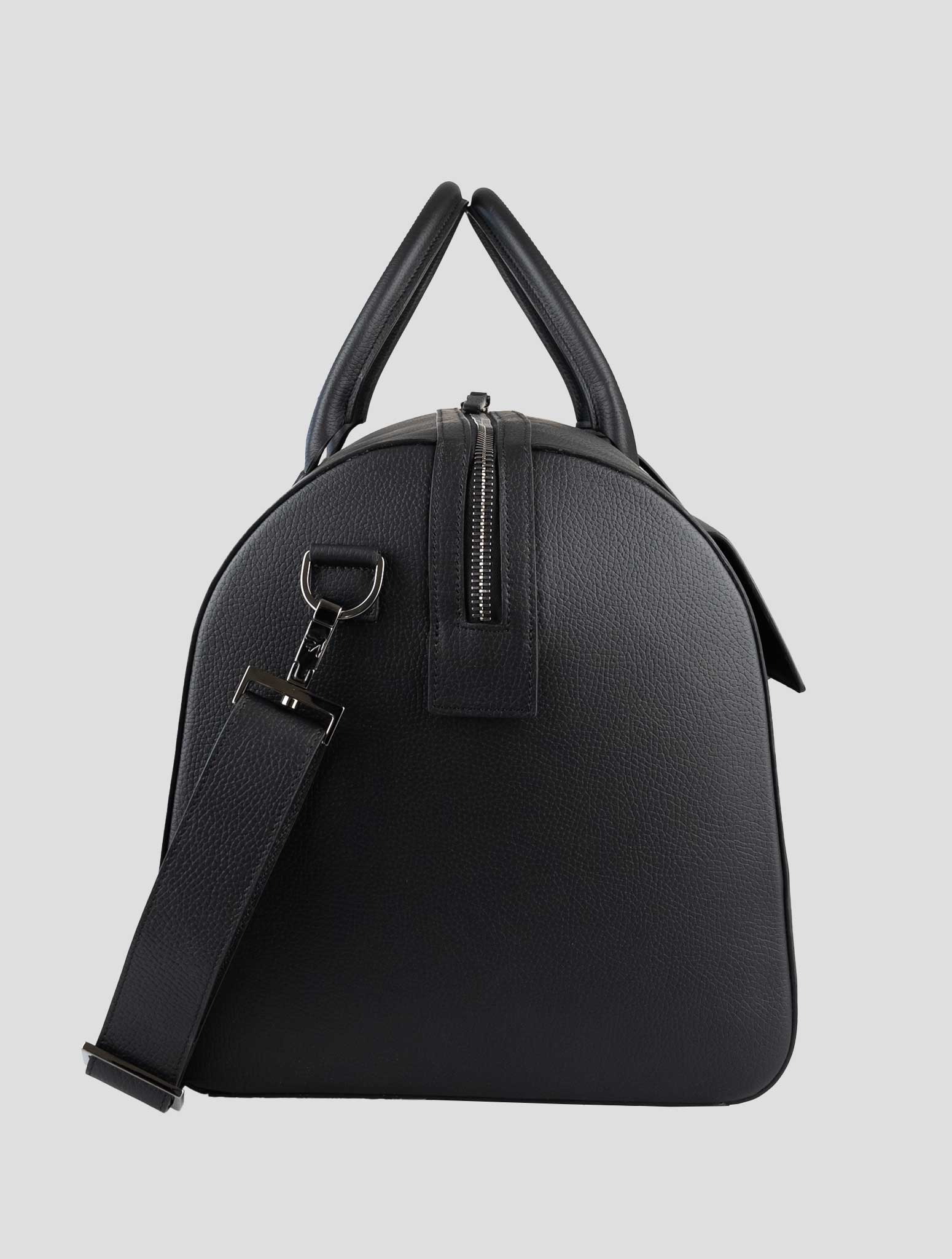 Isaia black Leather Travel Bag