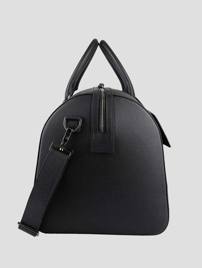 Isaia black Leather Travel Bag