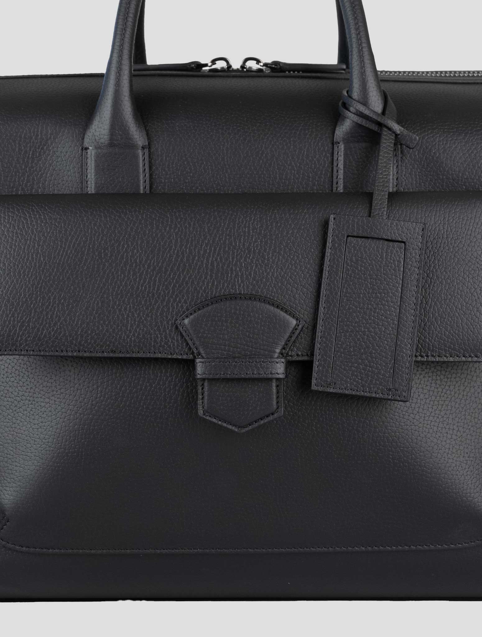 Isaia black Leather Travel Bag