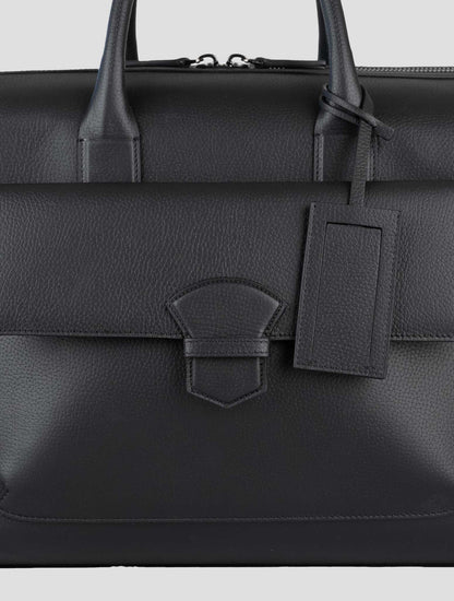 Isaia black Leather Travel Bag