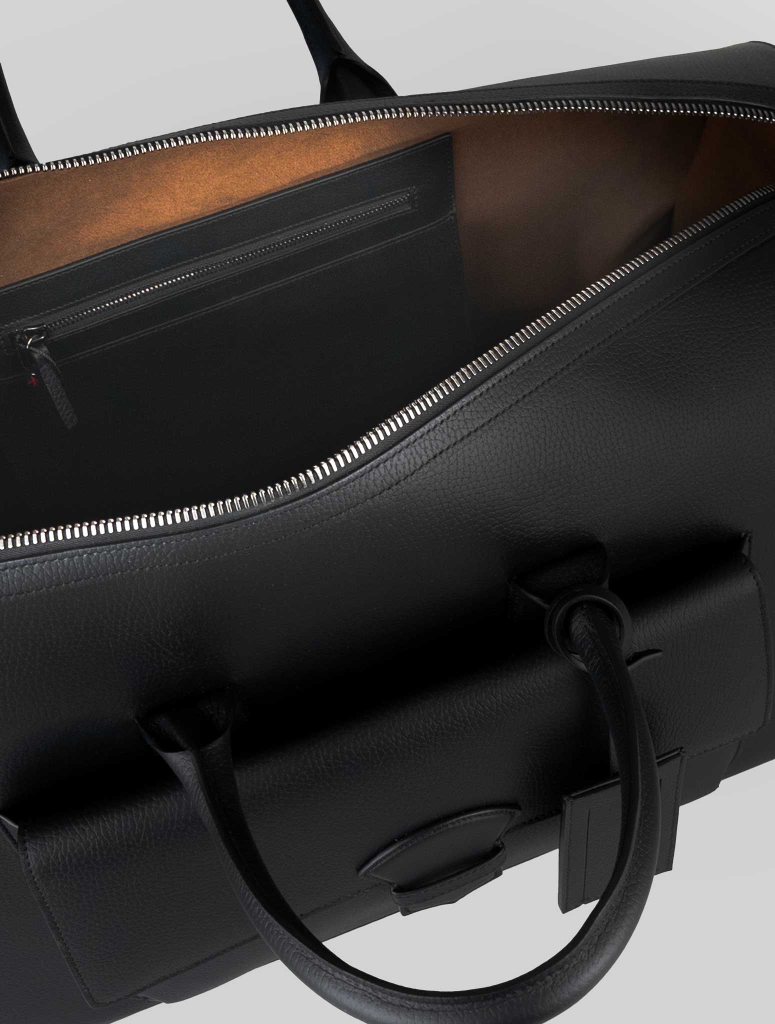 Isaia black Leather Travel Bag
