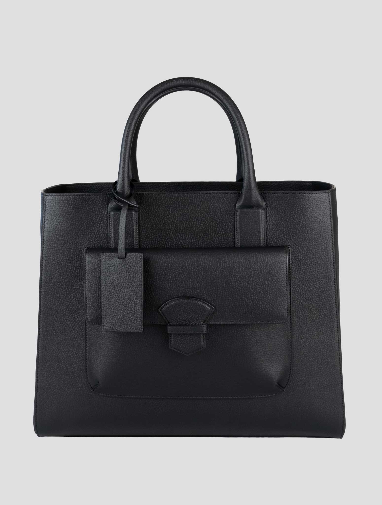 Isaia Black Leather Tote Bag