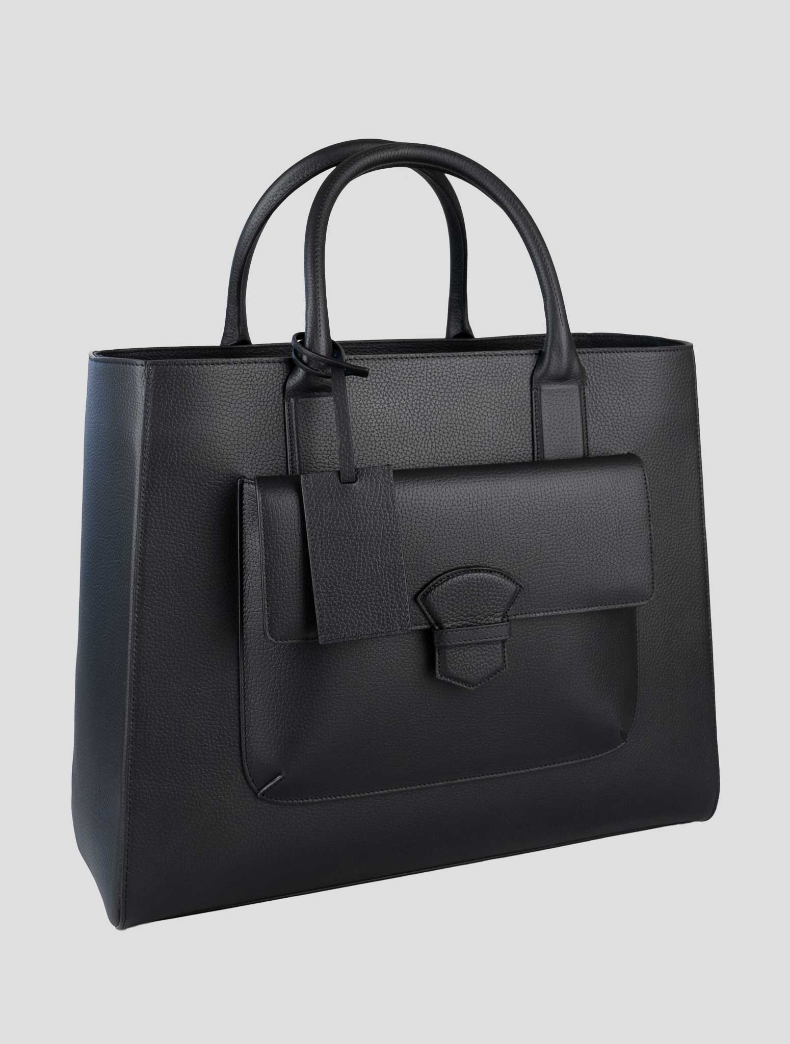 Isaia Black Leather Tote Bag
