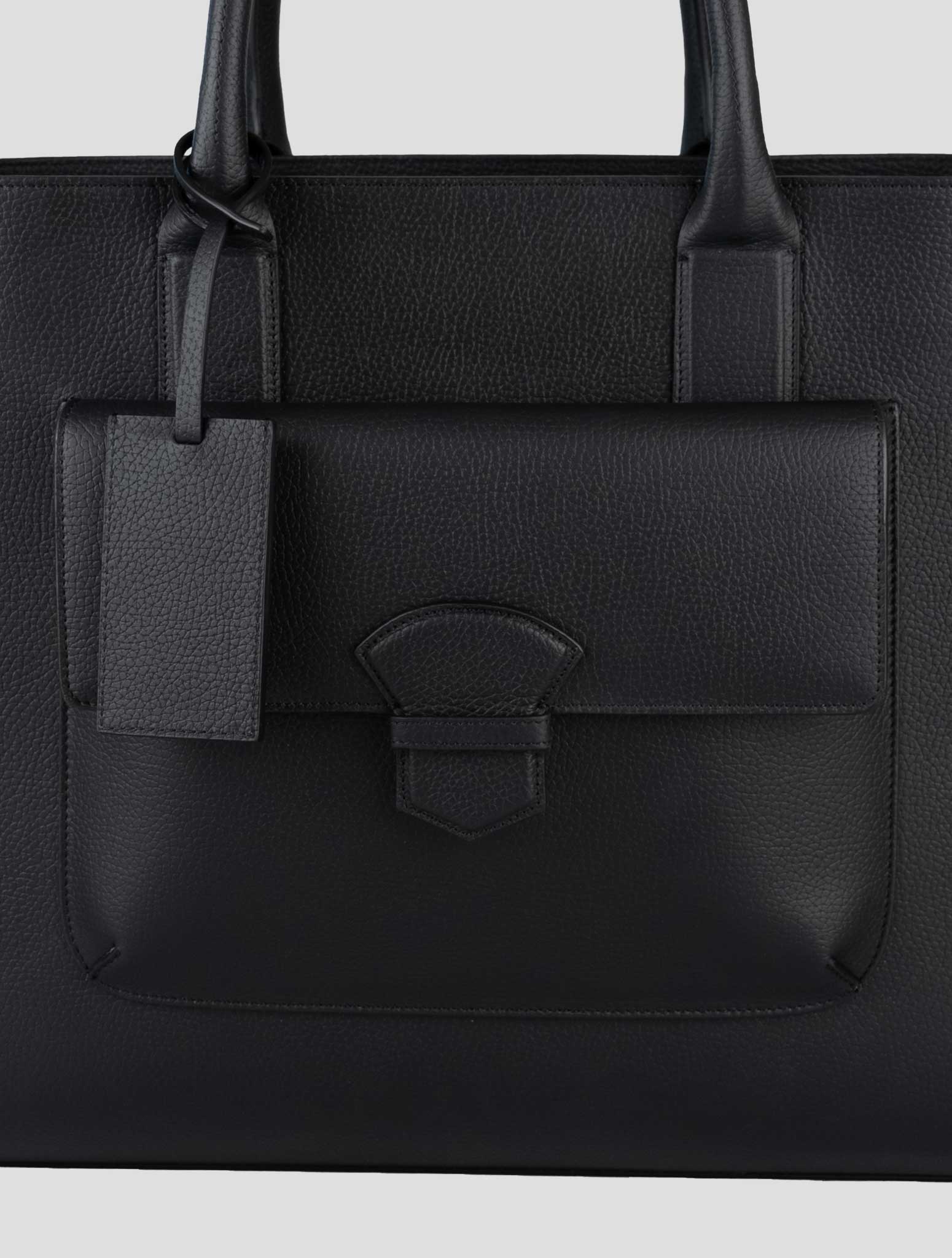 Isaia Black Leather Tote Bag