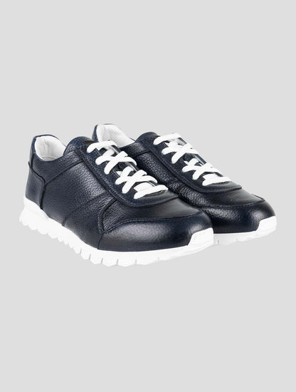 Kiton Dark Blue Leather Deer Sneakers