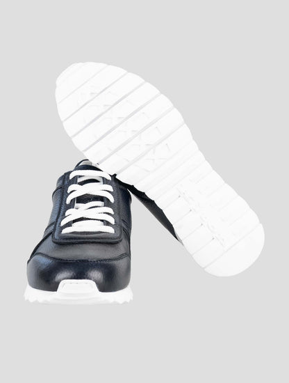 Kiton Dark Blue Leather Deer Sneakers