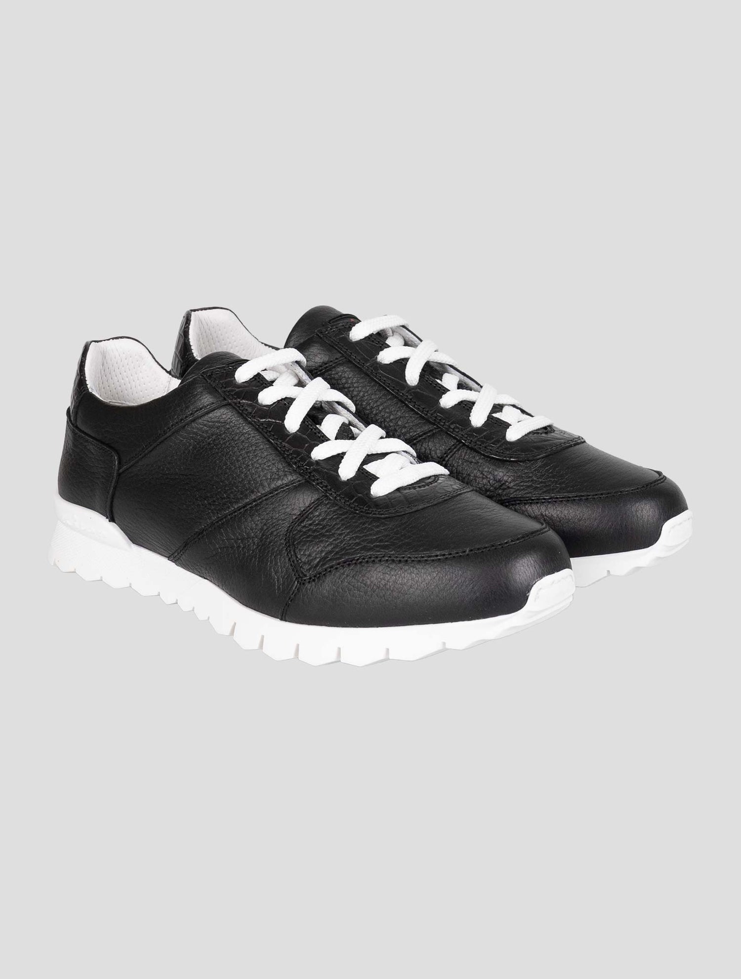 Kiton Black Leather Deer Leather Crocodile Sneakers