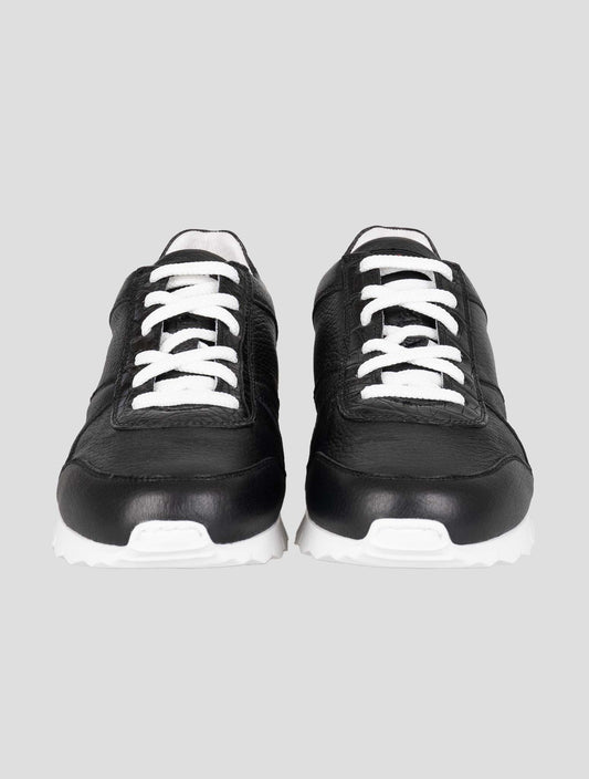 Kiton Black Leather Deer Leather Crocodile Sneakers
