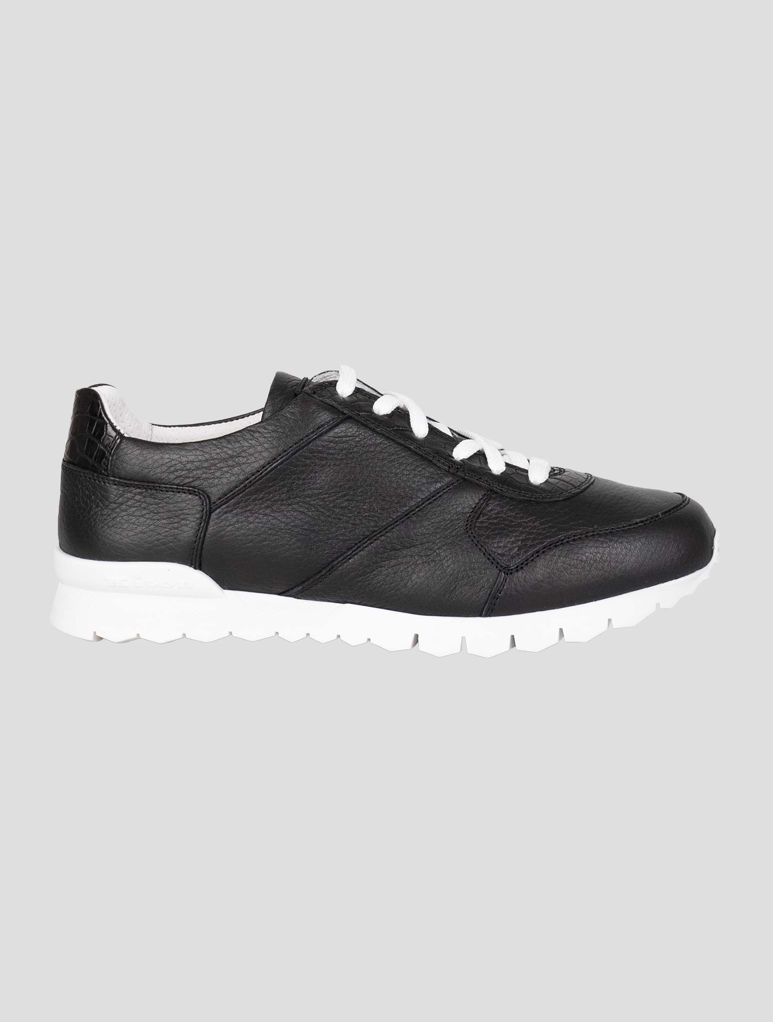 Kiton Black Leather Deer Leather Crocodile Sneakers