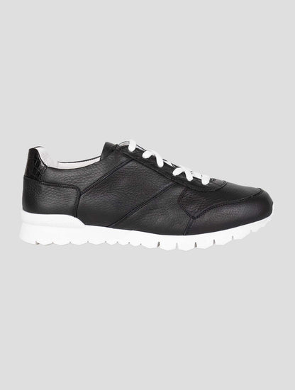 Kiton Black Leather Deer Leather Crocodile Sneakers