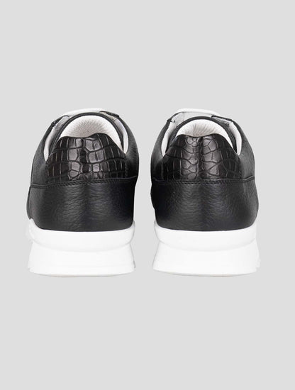 Kiton Black Leather Deer Leather Crocodile Sneakers