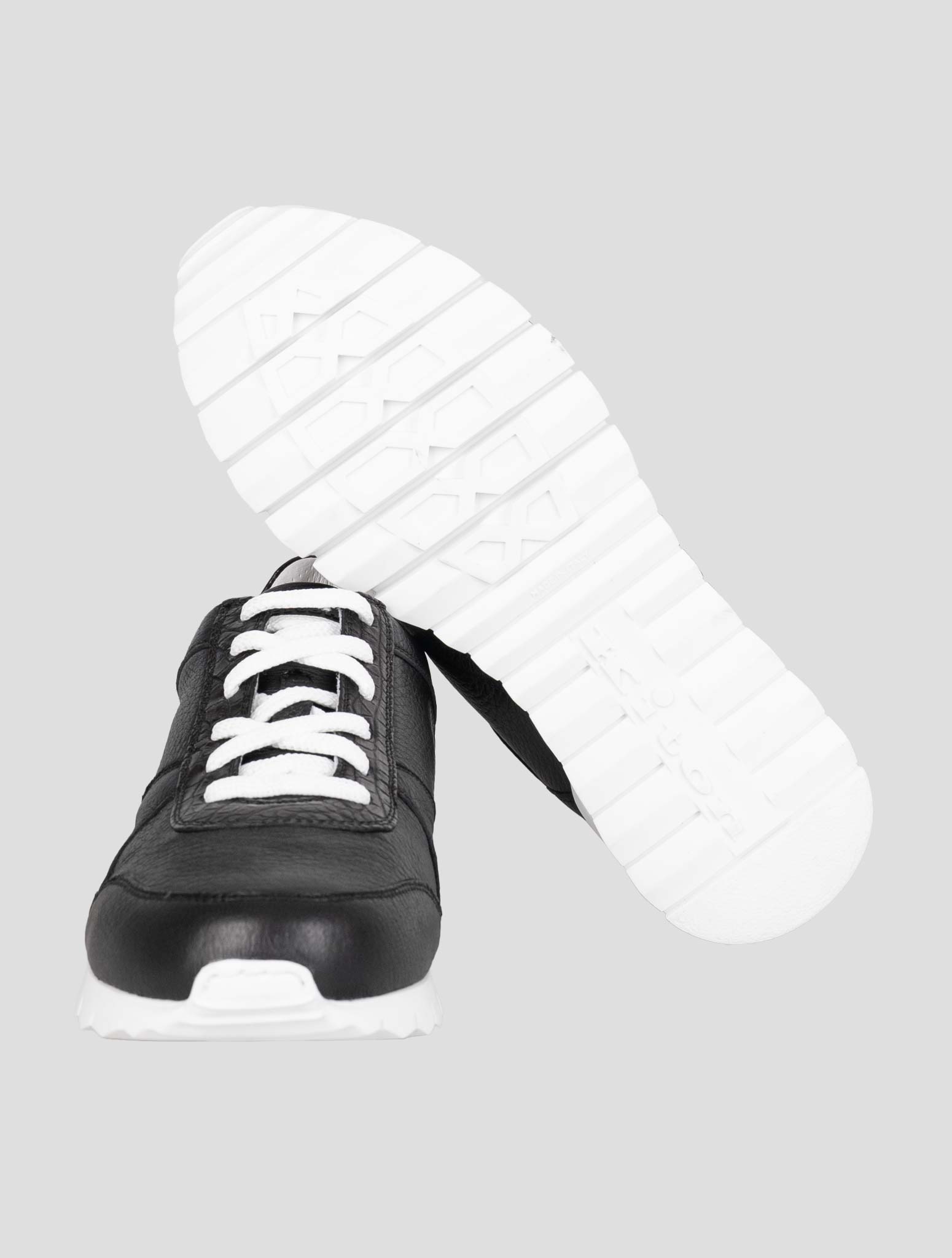 Kiton Black Leather Deer Leather Crocodile Sneakers