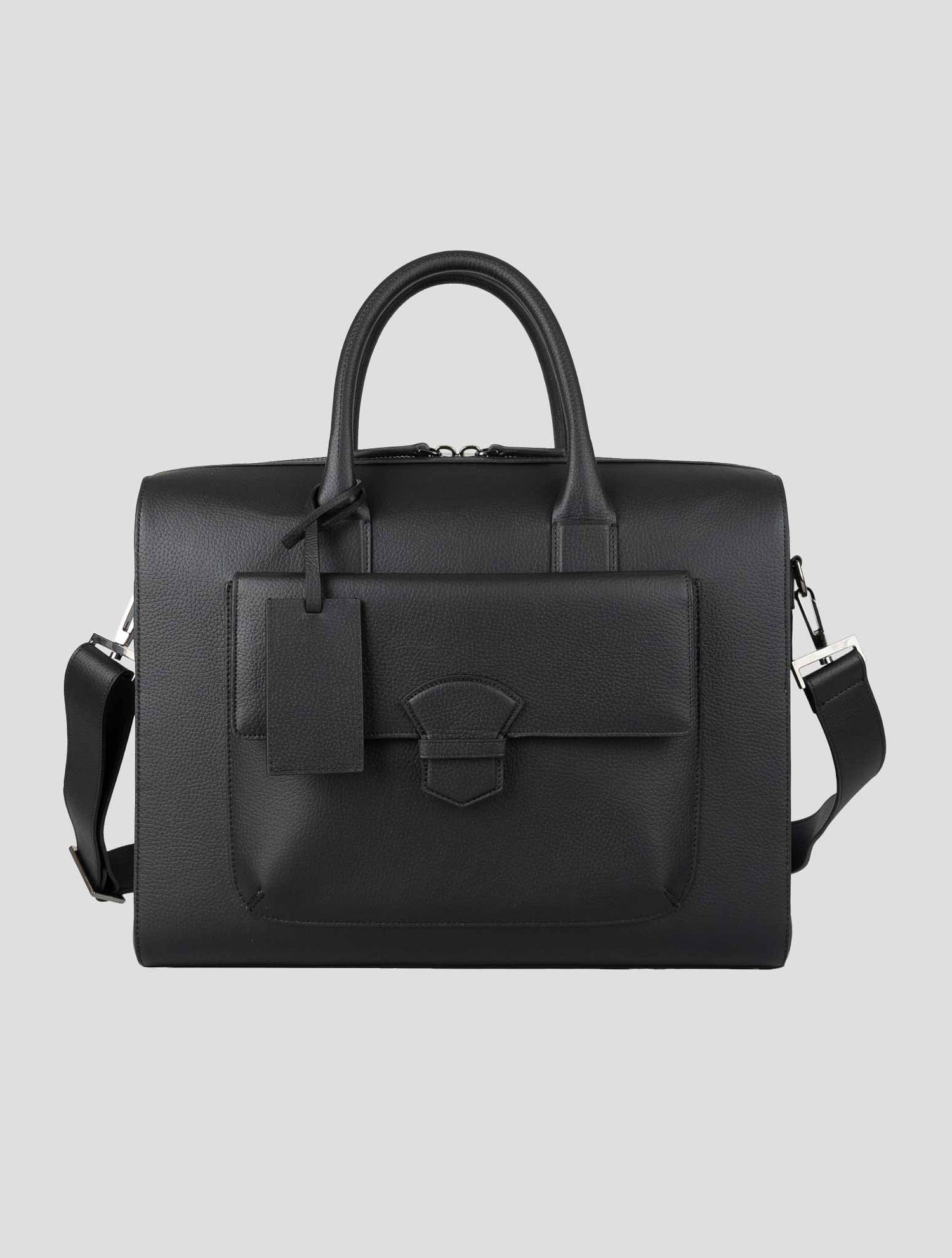 Isaia Black Leather Briefcase