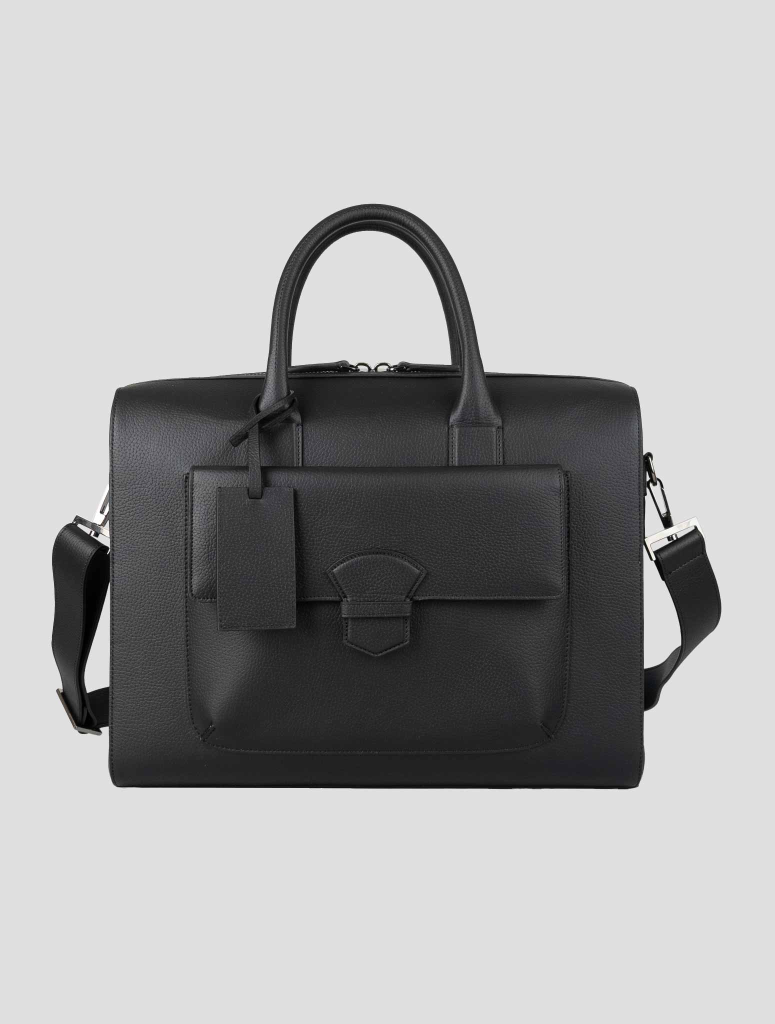 Isaia Black Leather Briefcase
