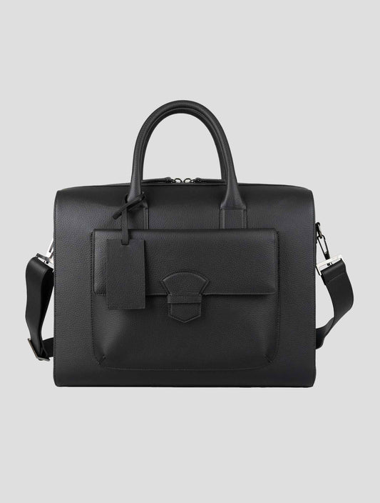 Isaia Black Leather Briefcase