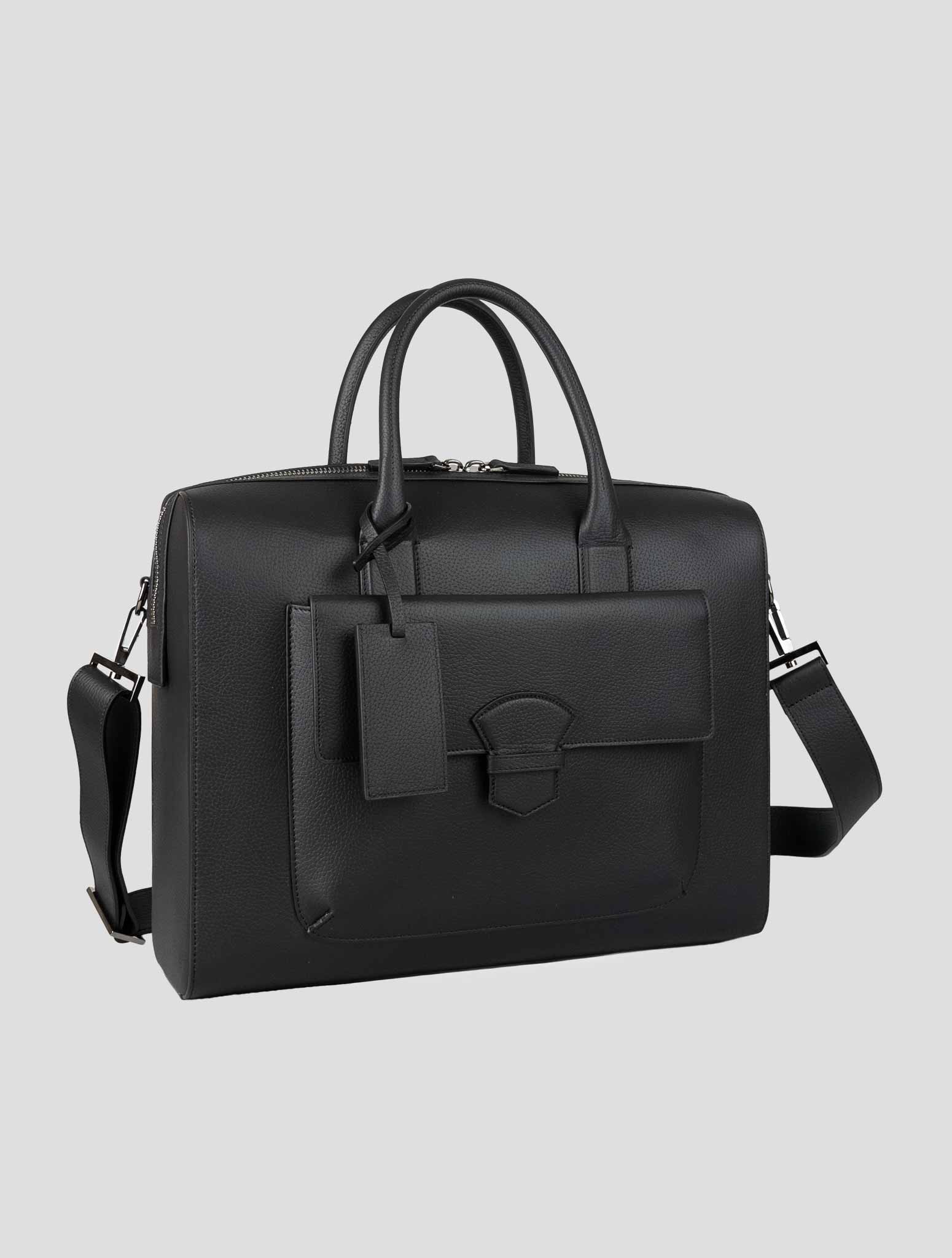 Isaia Black Leather Briefcase