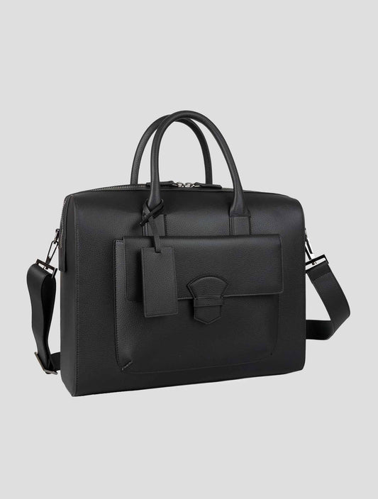 Isaia Black Leather Briefcase