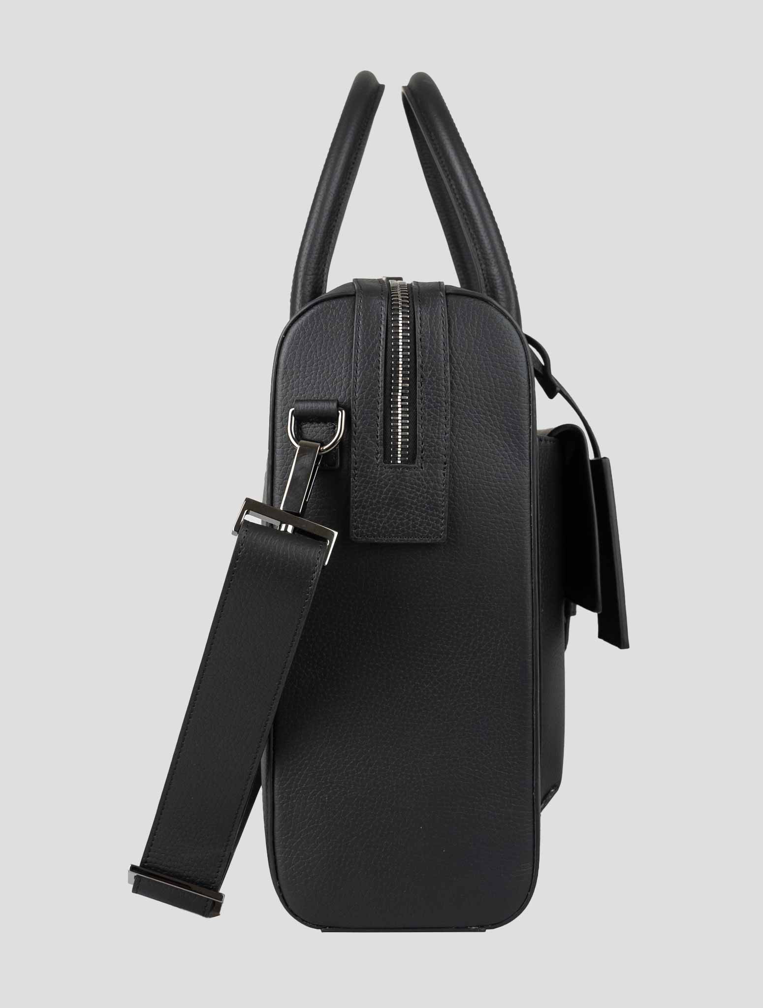 Isaia Black Leather Briefcase