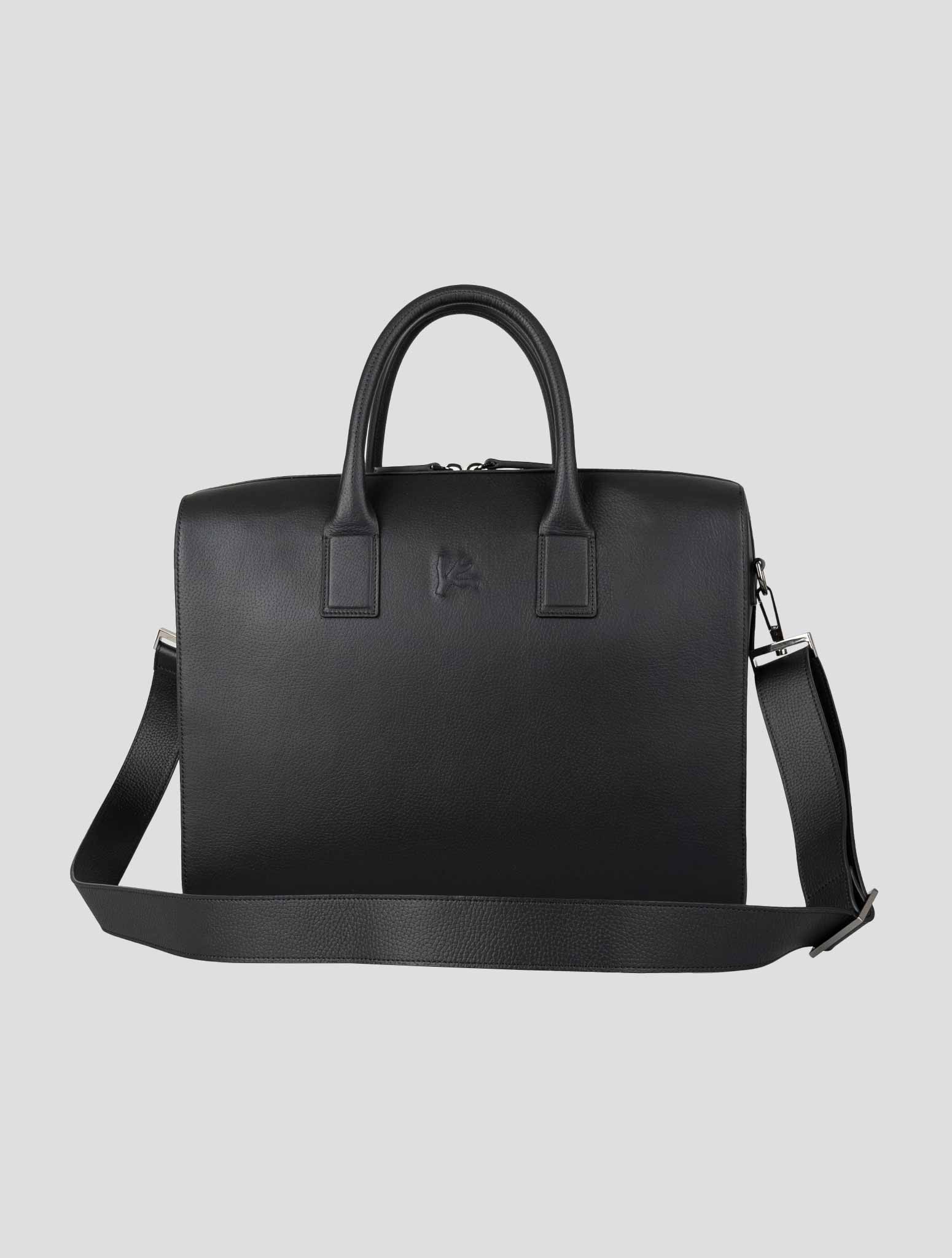 Isaia Black Leather Briefcase