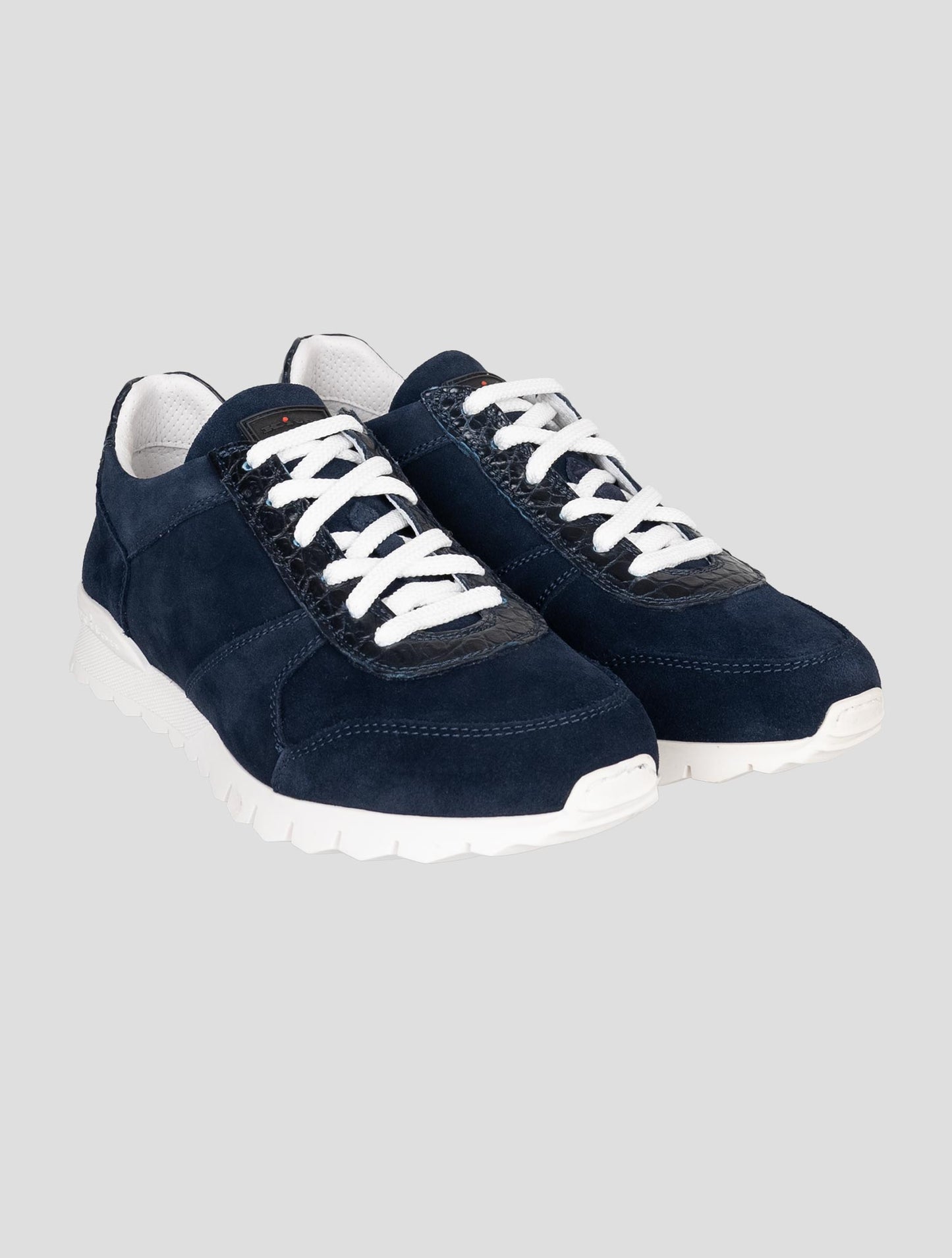 Kiton Blue Leather Suede Leather Crocodile Sneakers