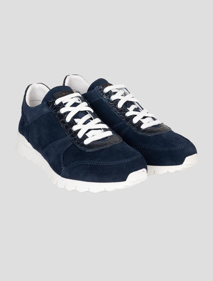 Kiton Blue Leather Suede Leather Crocodile Sneakers