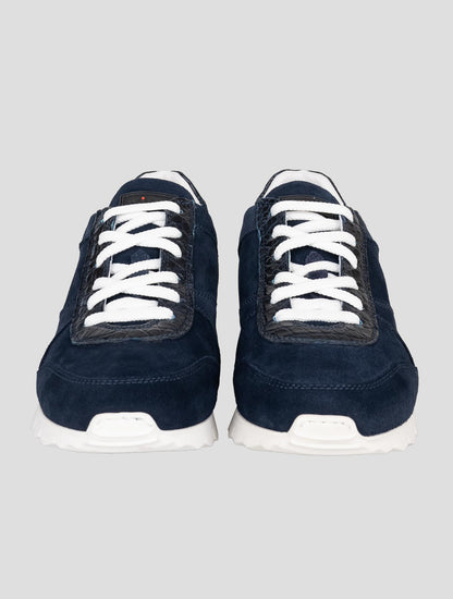 Kiton Blue Leather Suede Leather Crocodile Sneakers