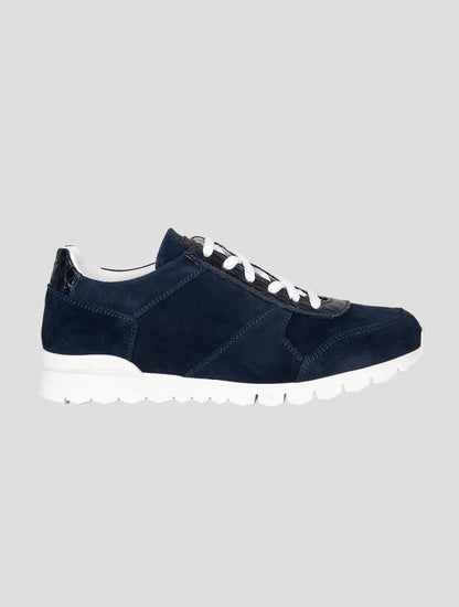 Kiton Blue Leather Suede Leather Crocodile Sneakers