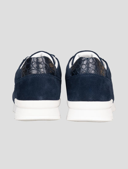 Kiton Blue Leather Suede Leather Crocodile Sneakers