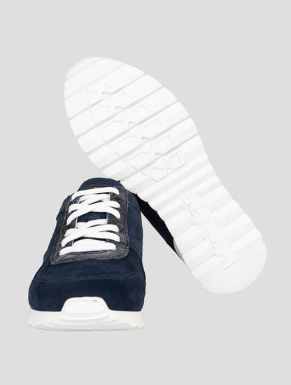 Kiton Blue Leather Suede Leather Crocodile Sneakers
