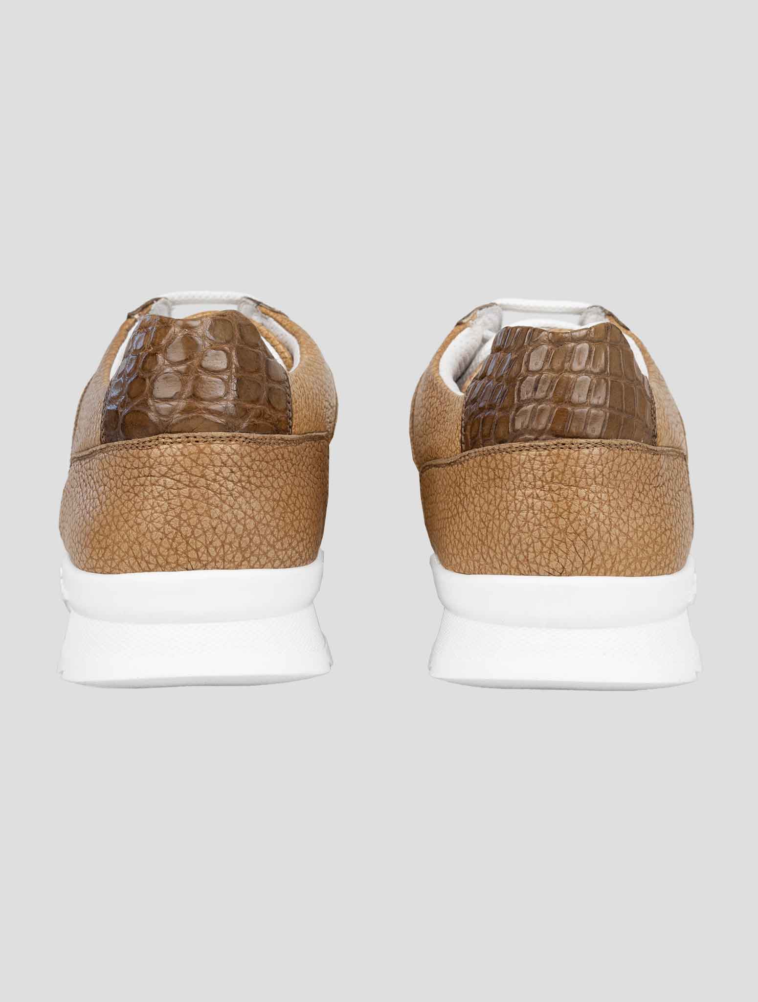 Kiton Brown Leather And Leather Crocodyle Sneakers