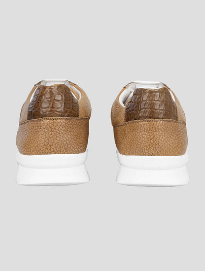 Kiton Brown Leather And Leather Crocodyle Sneakers
