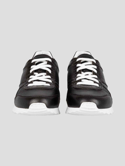 Kiton Black Leather And Leather Crocodyle Sneakers